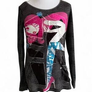 Graphic Long Sleeve Top - Pink and Black